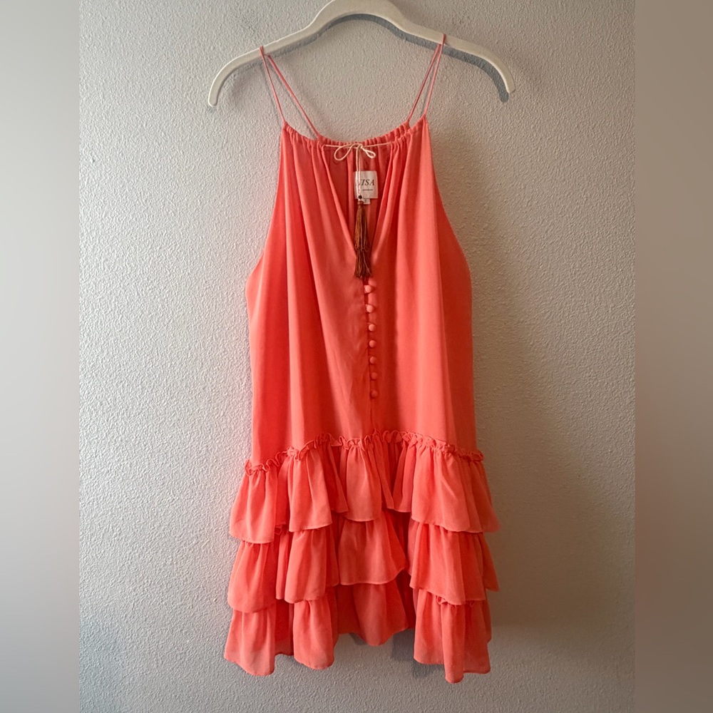 MISA Los Angeles Delfine Ruffle Dress Coral